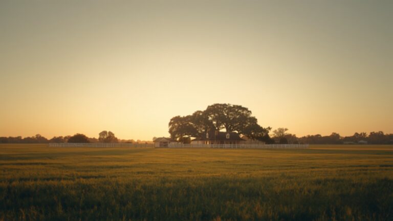 Open pasture and oaks at sunset — Montgomery, TX