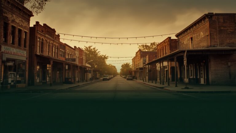 Historic main street at dusk — Tomball, TX